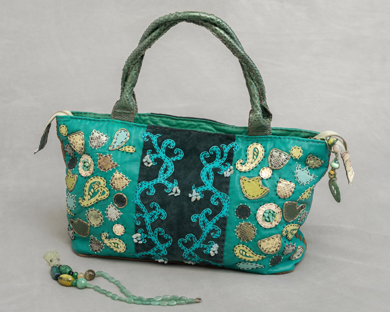 Emerald bag - borsa artigianale in pelle cucita a mano, pezzo unico