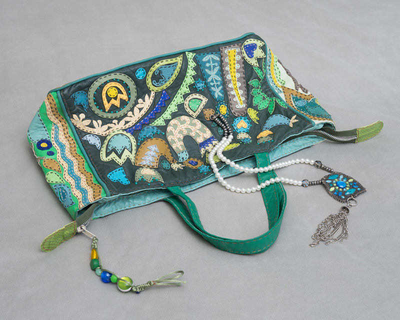 Peacock bag - borsa artigianale in pelle cucita a mano, pezzo unico