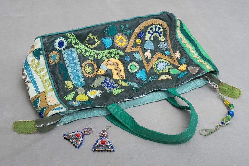 Peacock bag - borsa artigianale in pelle cucita a mano, pezzo unico