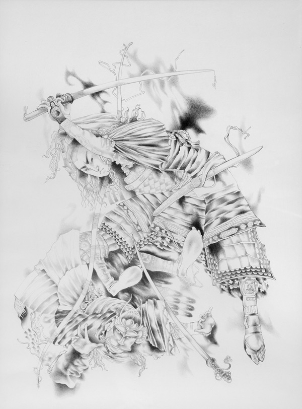 I samurai, omaggio a Hokusai - disegno di Marina Chkouratova