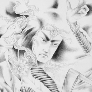 I Samurai, omaggio a Hokusai, dettaglio - disegno di Marina Chkouratova