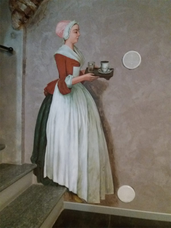 La cioccolataia - decorazione muraletrompe l'oeil di Marina Chkouratova