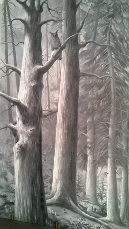 Foresta - decorazione murale trompe l'oeil di Marina Chkouratova