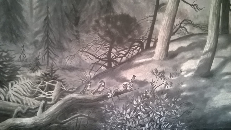 Foresta - decorazione murale trompe l'oeil di Marina Chkouratova