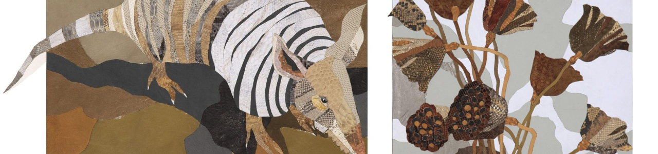 Intarsi in pelle di Marina Chkouratova, artista, pittrice, insegnante d'Arte a Castagnole Monferrato, Asti